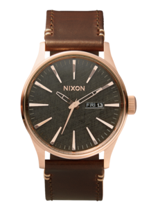 Nixon Nixon Sentry Leather | Rose Gold / Gunmetal / Brown