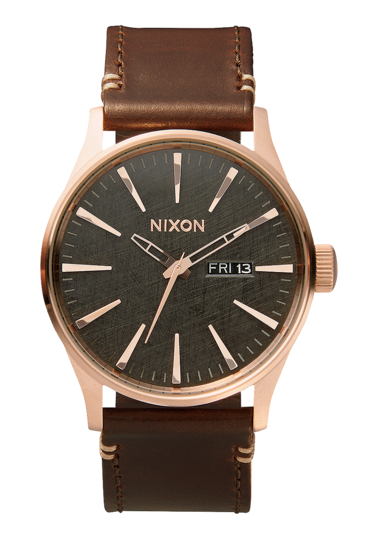 Nixon Nixon Sentry Leather | Rose Gold / Gunmetal / Brown