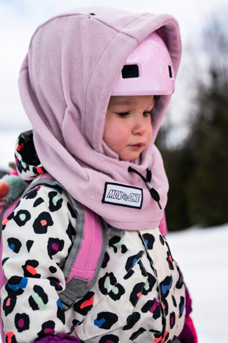 MDXONE Kids' Over The Helmet Balaclava Soft Plush | Beige / Pink