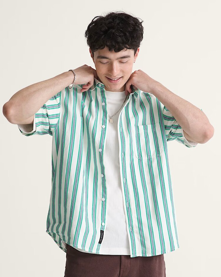 Vans Lawson Stripe Short Sleeve Shirt | White-Vivid Verdant