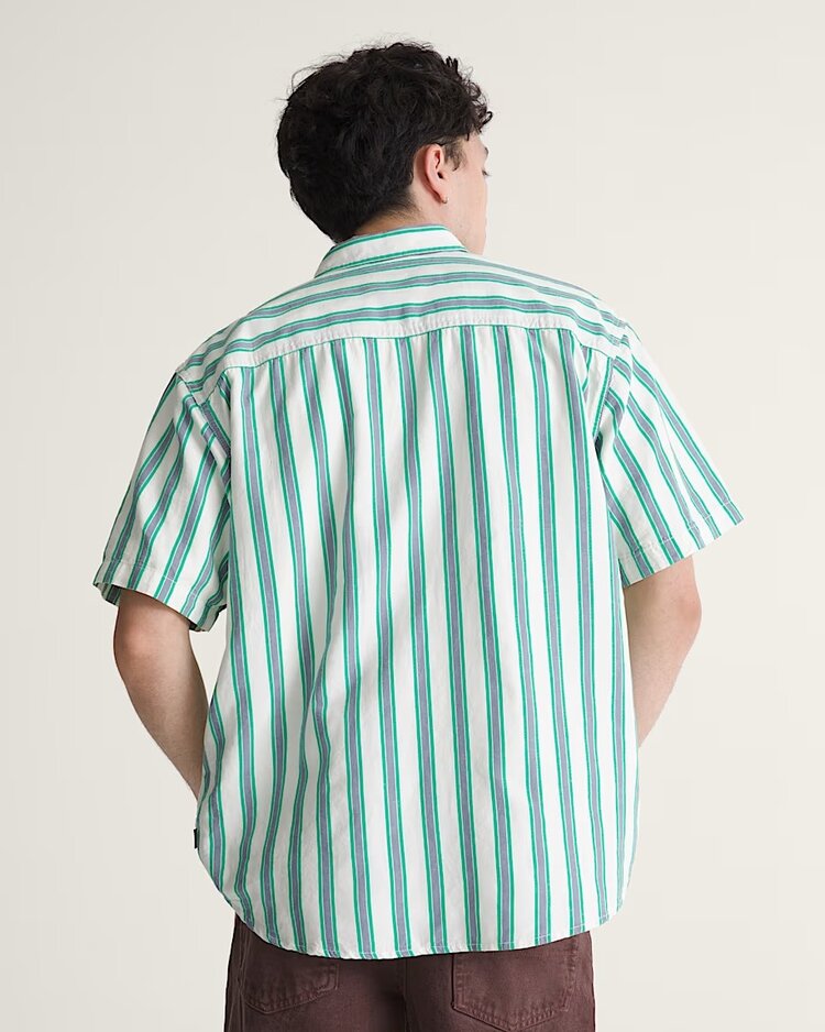 Vans Lawson Stripe Short Sleeve Shirt | White-Vivid Verdant