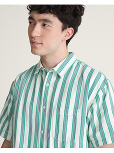 Vans Lawson Stripe Short Sleeve Shirt | White-Vivid Verdant