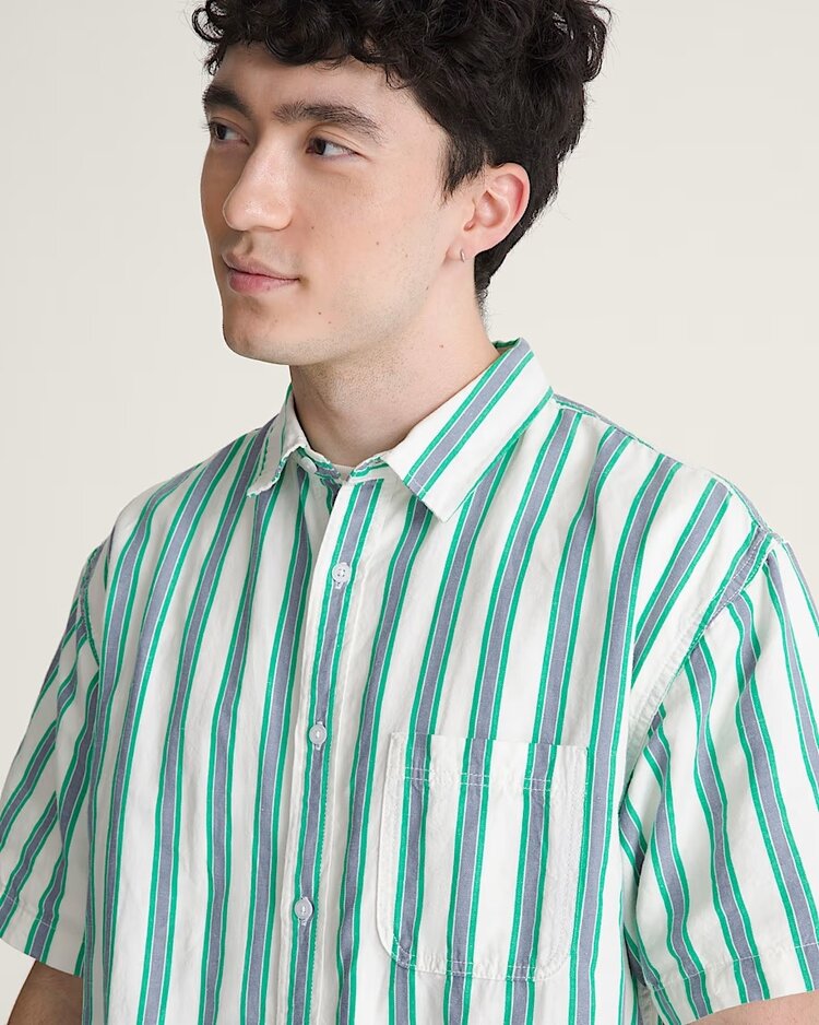 Vans Lawson Stripe Short Sleeve Shirt | White-Vivid Verdant