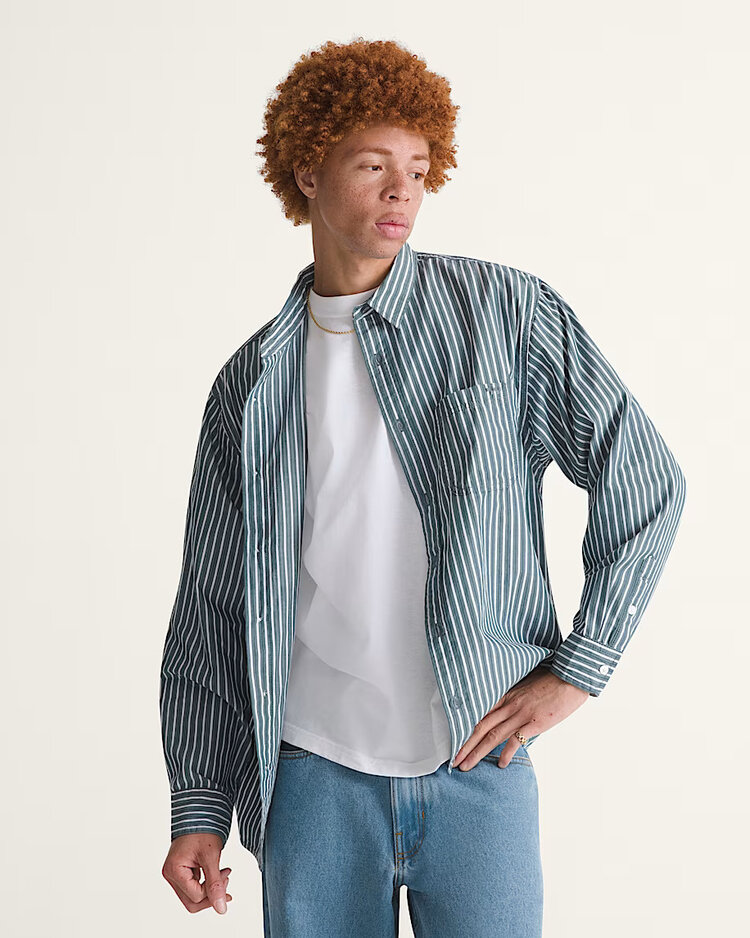 Vans Lx Dobby Stripe Long Sleeve Shirt | Mystic Moss
