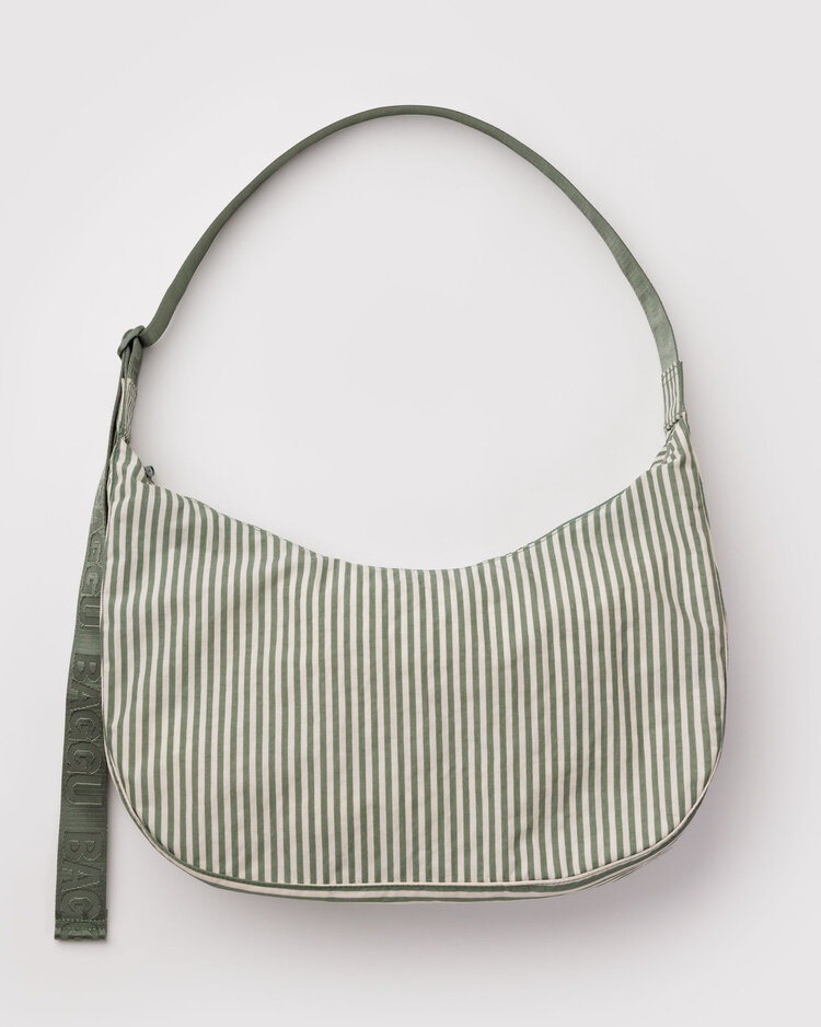 Baggu Baggu Large Nylon Crescent Bag | Sage Stripe