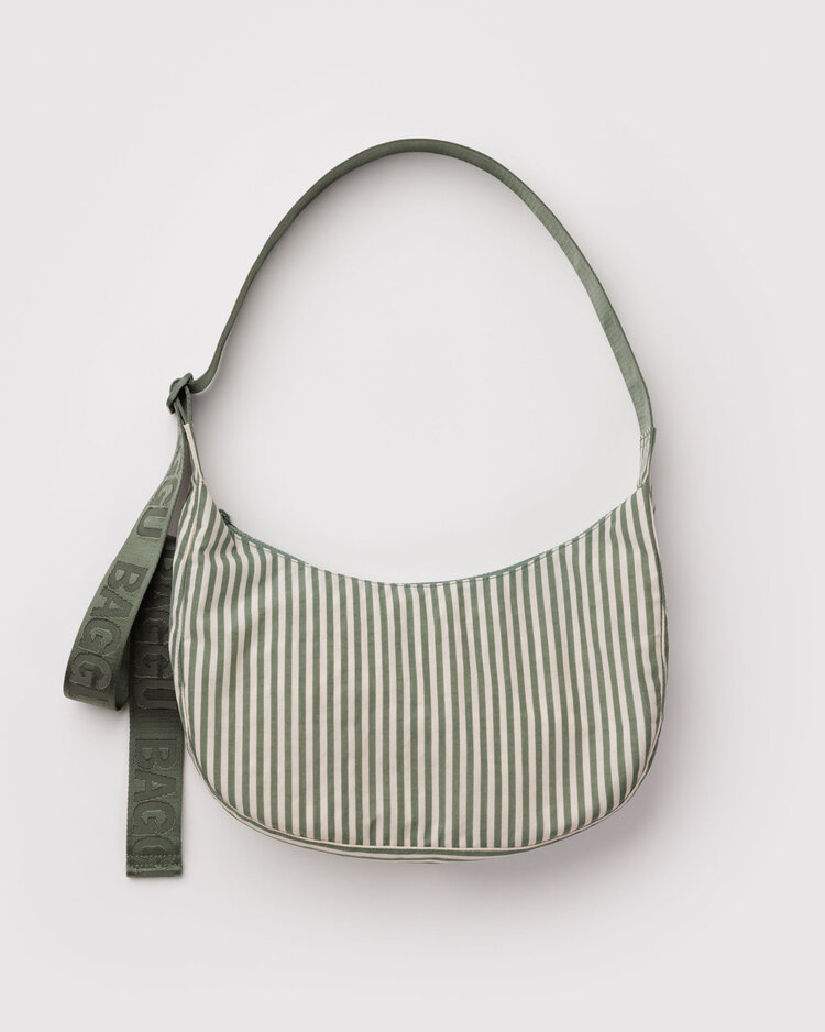 Baggu Baggu Medium Nylon Crescent Bag | Sage Stripe
