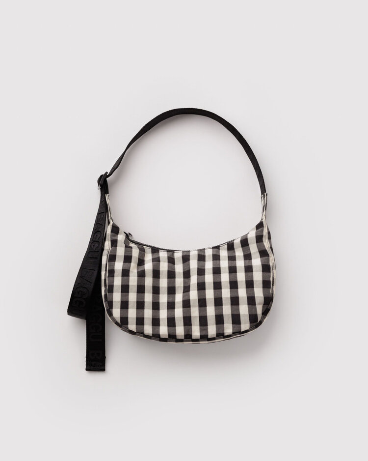 Baggu Baggu Small Nylon Crescent | Black/Cream Gingham