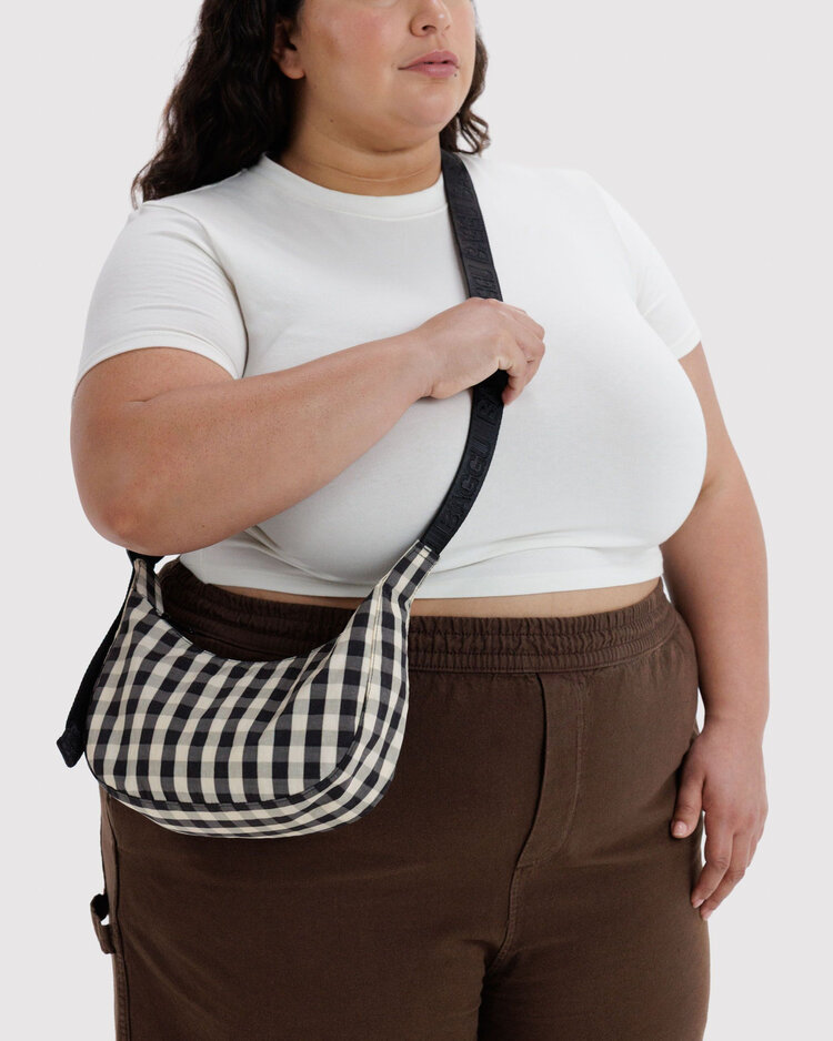Baggu Baggu Small Nylon Crescent | Black/Cream Gingham