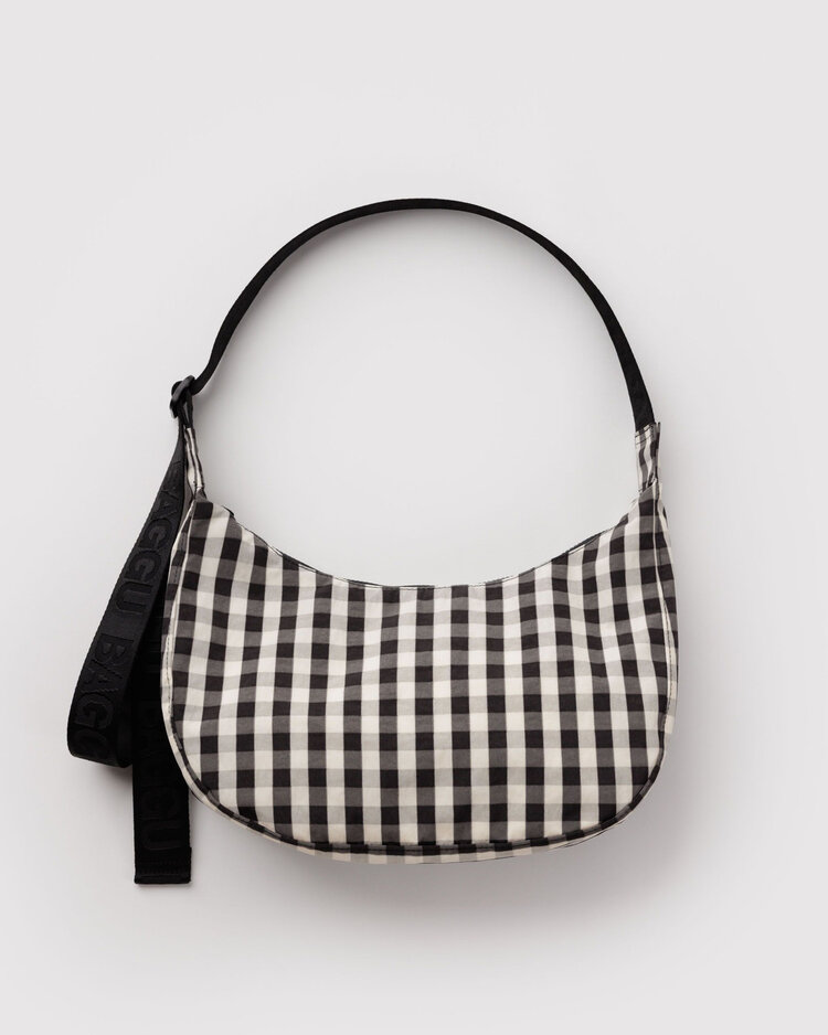 Baggu Baggu Medium Nylon Crescent Bag | Black/Cream Gingham