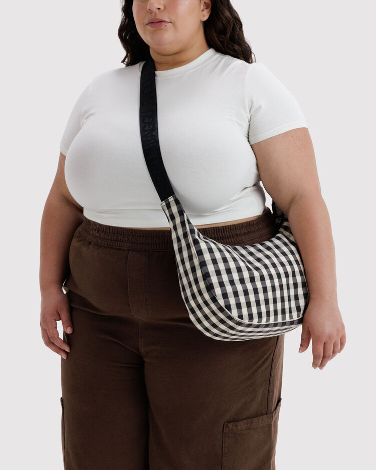 Baggu Baggu Medium Nylon Crescent Bag | Black/Cream Gingham