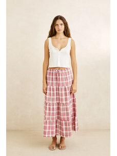Rhythm Rhythm Chelsea Check Tiered Maxi Skirt | Plum