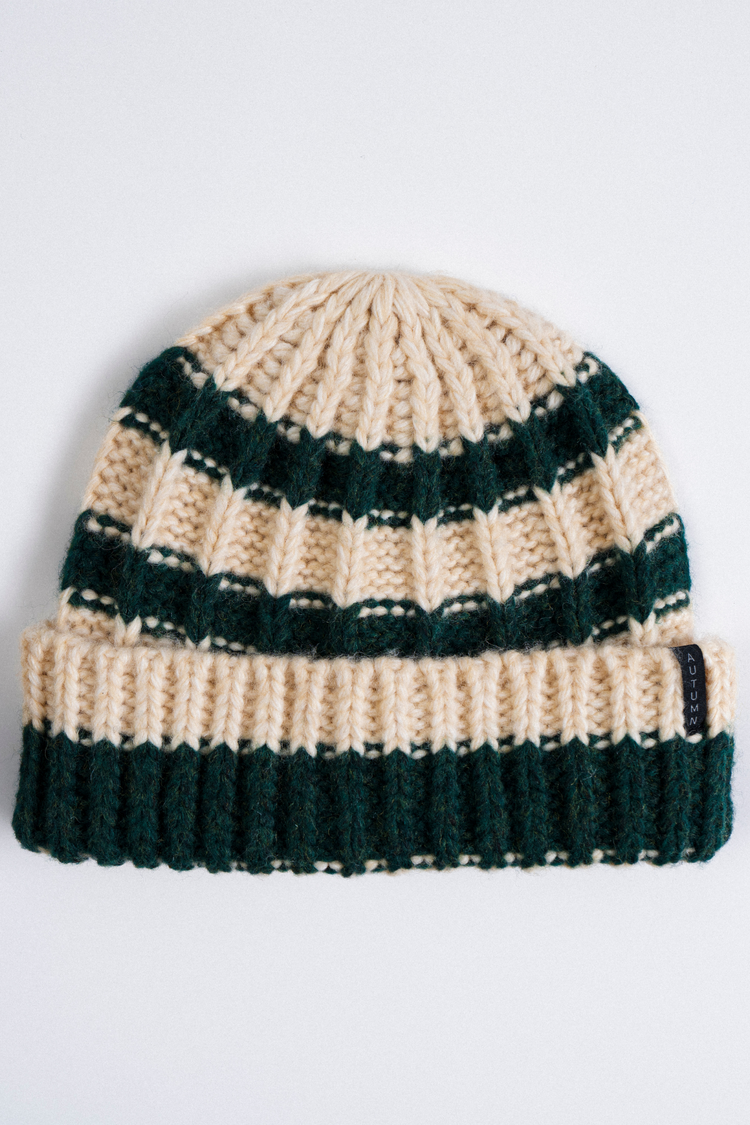 Autumn Rugby Stripe Beanie | Emerald