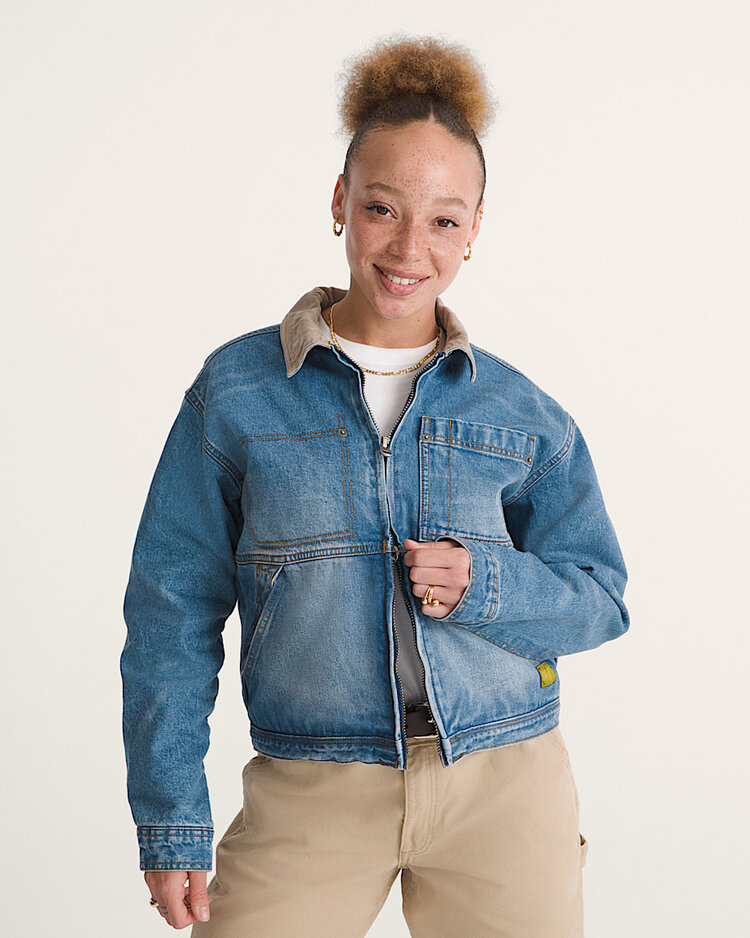 Vans Women's Nicola Cropped Chore Denim Jacket | Distressed Stone