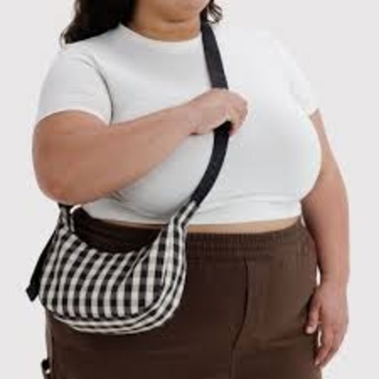 Baggu Medium Nylon Crescent Bag | Black and Cream Gingham