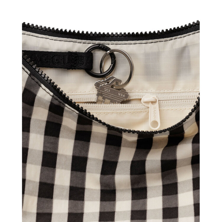 Baggu Medium Nylon Crescent Bag | Black and Cream Gingham