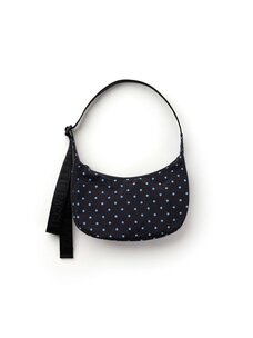 Baggu Small Nylon Crescent Bag | Black and Sky Blue Micro Dot