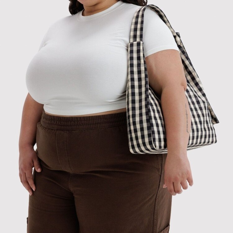 Baggu Nylon Shoulder Bag | Black and Cream Gingham