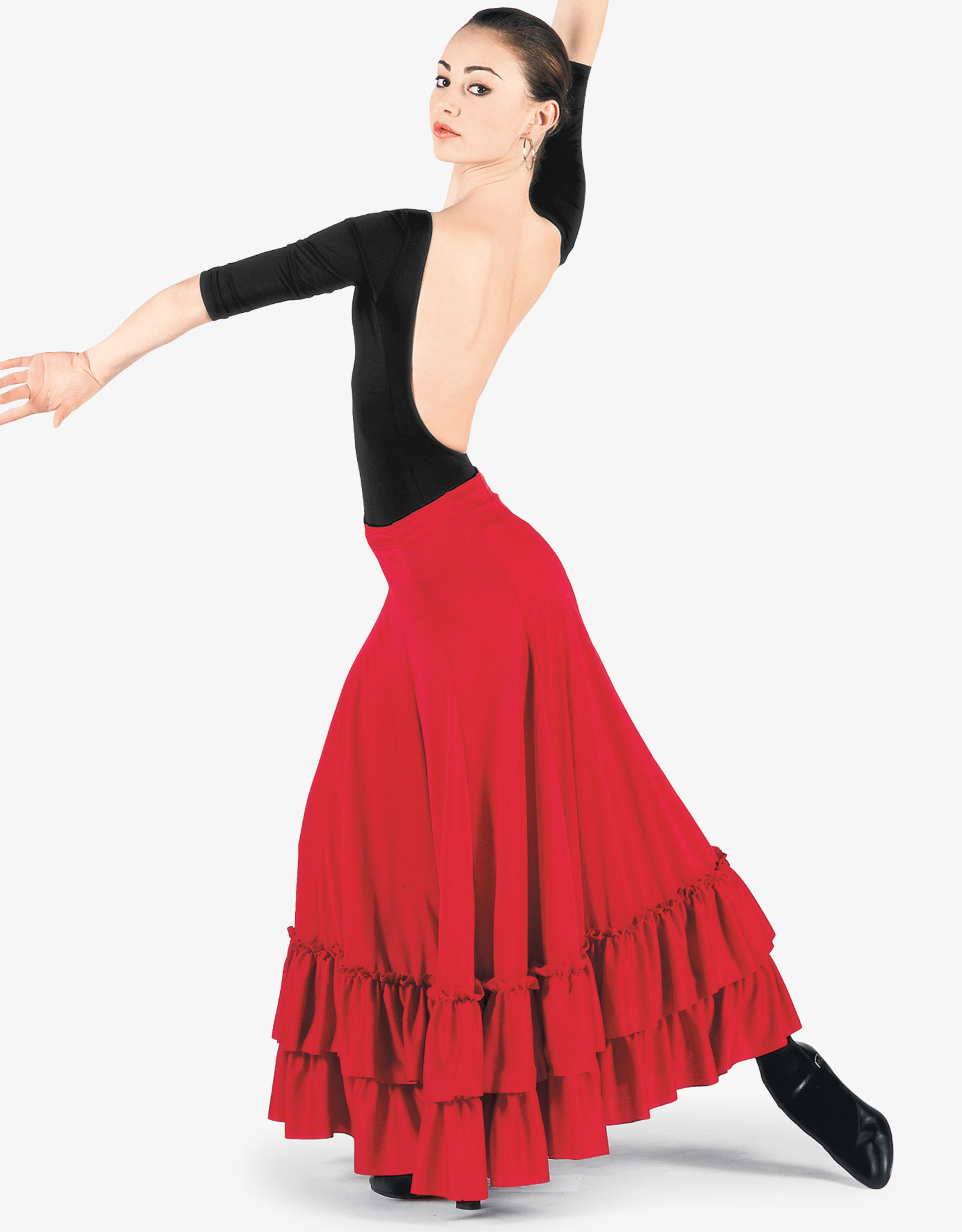 thumbnail interactive-video image 1 of Danzcue Adult Flamenco Dance Skirt - Two Ruffles Ankle Length 1 of 13