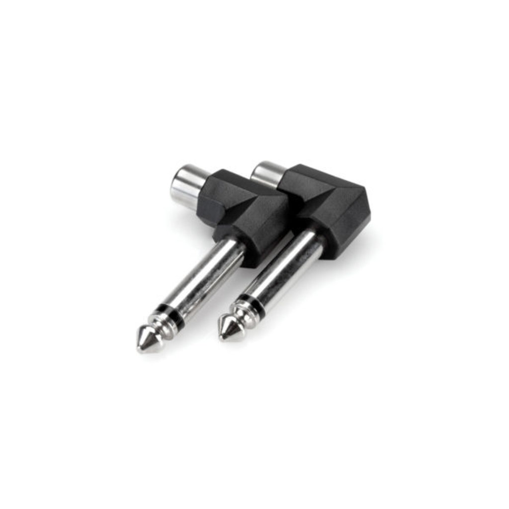Hosa Right-Angle Adapters, RCA to 1/4 in TS (2 Pack)
