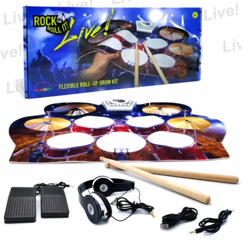 MukikiM MukikiM Rock & Roll It Live Drum - Roll-Up Portable Drum Kit for Kids