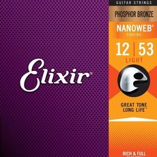 Elixir Elixir 12-53 NANOWEB Coated Acoustic Guitar Strings, Phosphor Bronze