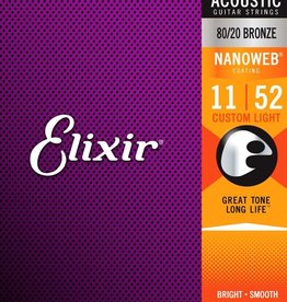 Elixir Elixir 11-52 NANOWEB Coated Acoustic Guitar Strings, 80/20 Bronze