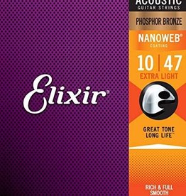 Elixir Elixir 10-47 NANOWEB Coated Acoustic Guitar Strings, Phosphor Bronze