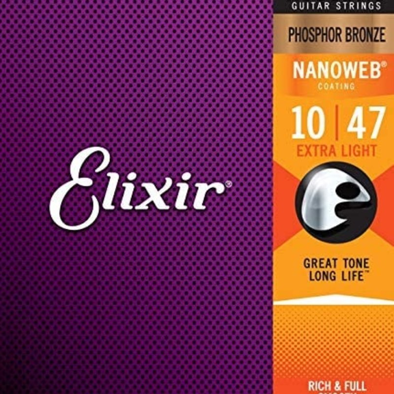 Elixir Elixir 10-47 NANOWEB Coated Acoustic Guitar Strings, Phosphor Bronze