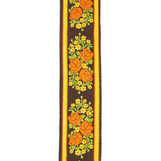 D'Addario D'Addario Woven Guitar Strap, Peace & Love Floral Design (Brown & Yellow)