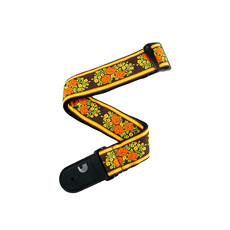 D'Addario D'Addario Woven Guitar Strap, Peace & Love Floral Design (Brown & Yellow)