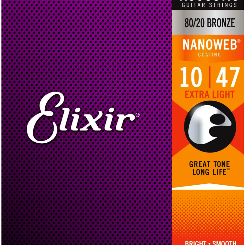 Elixir Elixir 10-47 NANOWEB Coated Acoustic Guitar Strings, 80/20 Bronze