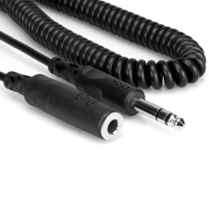 Hosa Coiled Headphone Extension Cable, 1/4 in TRS to 1/4 in TRS, 25 f