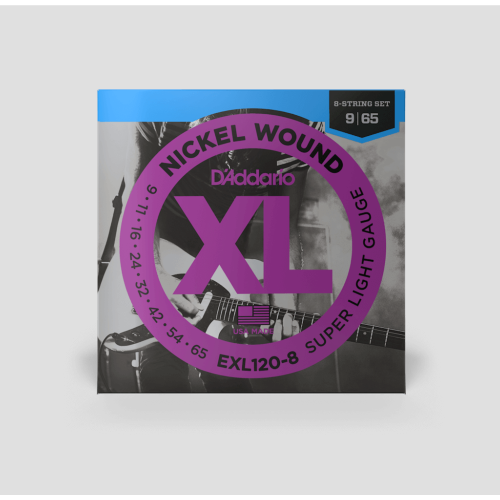 D'Addario D'Addario XL 09-65 8-String Electric Guitar Strings, Nickel Wound, Super Light (EXL120-8)