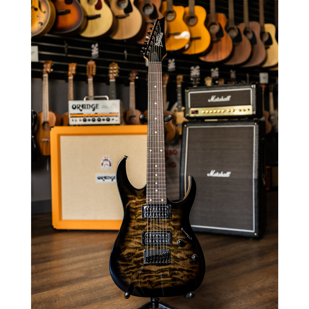 Ibanez Ibanez Gio GRG7221QA Electric Guitar [7-String] (Transparent Black Sunburst)