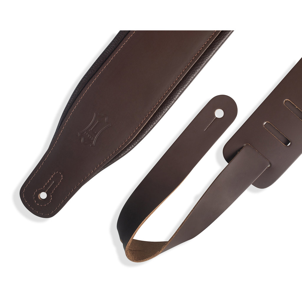 Levy's Levy's 3" Top Grain Leather Guitar Strap, Garment Leather with Foam Padding (Dark Brown)