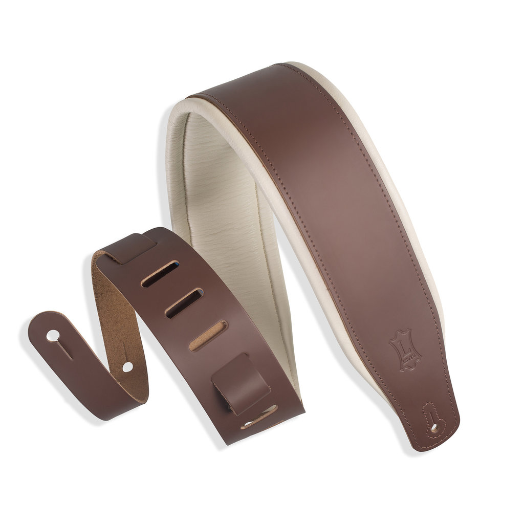 Levy's Levy's 3" Top Grain Leather Guitar Strap, Garment Leather with Foam Padding (Brown/Cream)