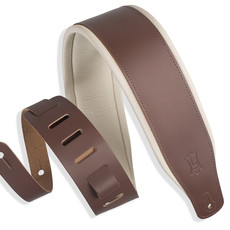 Levy's Levy's 3" Top Grain Leather Guitar Strap, Garment Leather with Foam Padding (Brown/Cream)