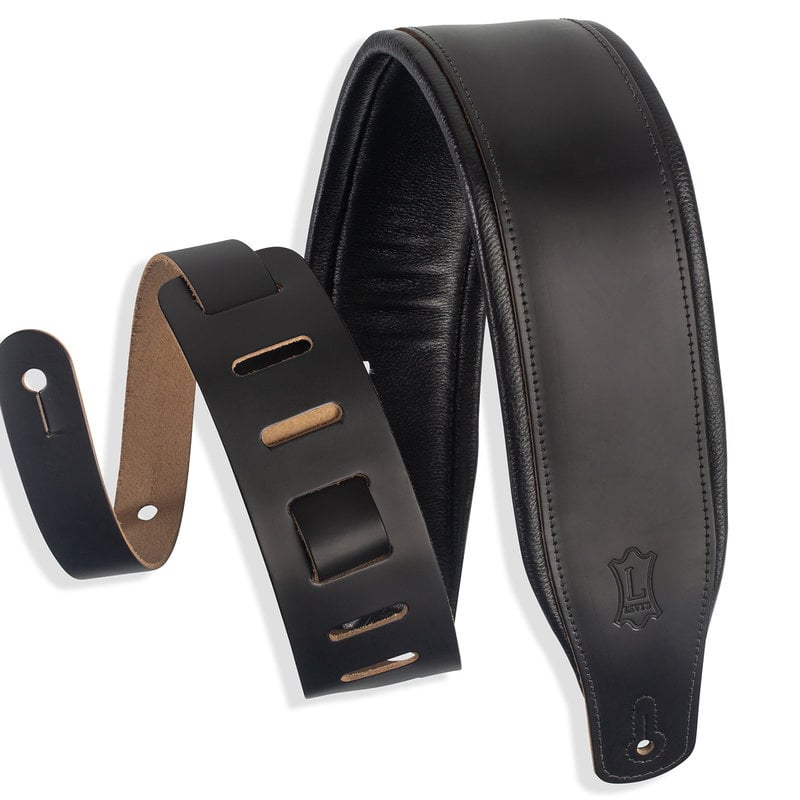 Levy's Levy's 3" Top Grain Leather Guitar Strap, Garment Leather with Foam Padding (Black)