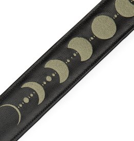Levy's Levy's 2.5" Guitar Strap with Moon Phases Embroidery, Black Padded Garment Leather (Green)