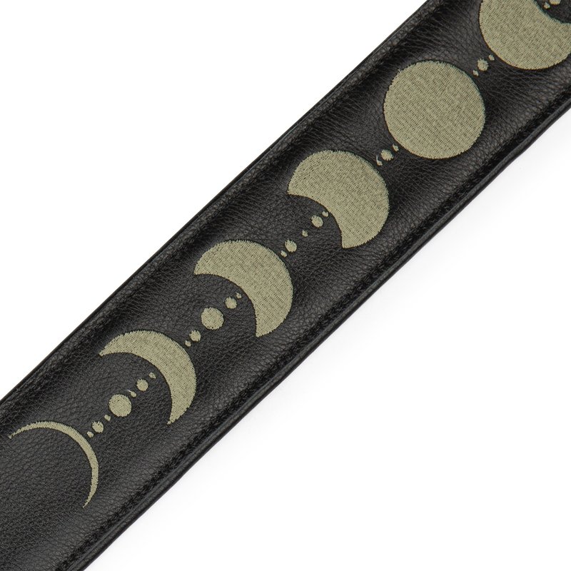 Levy's Levy's 2.5" Guitar Strap with Moon Phases Embroidery, Black Padded Garment Leather (Green)