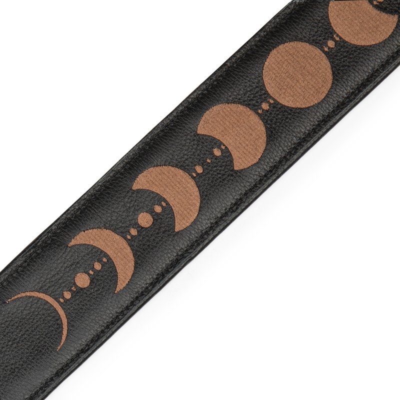 Levy's Levy's 2.5" Guitar Strap with Moon Phases Embroidery, Black Padded Garment Leather (Brown)
