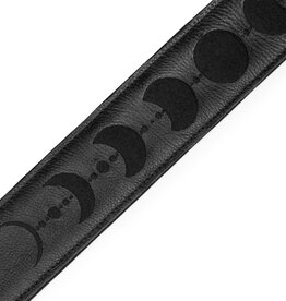 Levy's Levy's 2.5" Guitar Strap with Moon Phases Embroidery, Black Padded Garment Leather (Black)