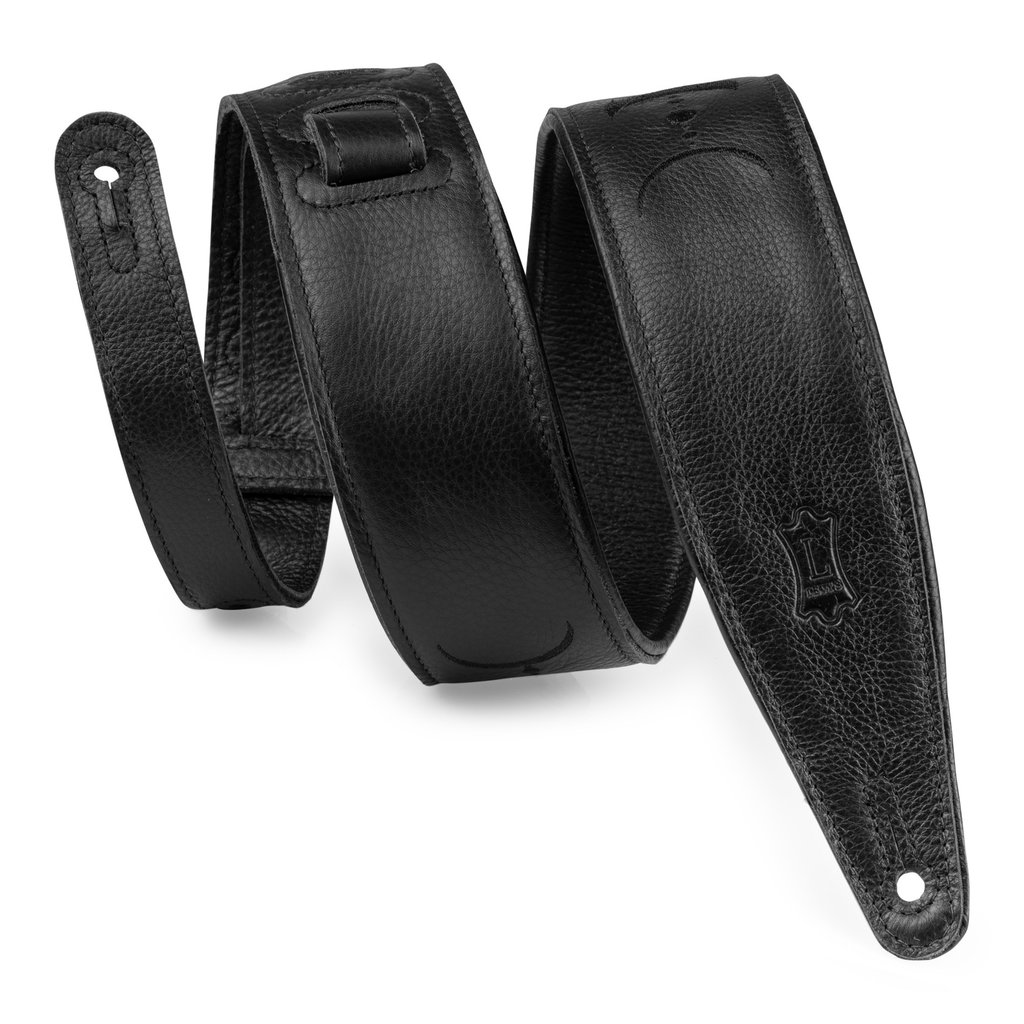 Levy's Levy's 2.5" Guitar Strap with Moon Phases Embroidery, Black Padded Garment Leather (Black)