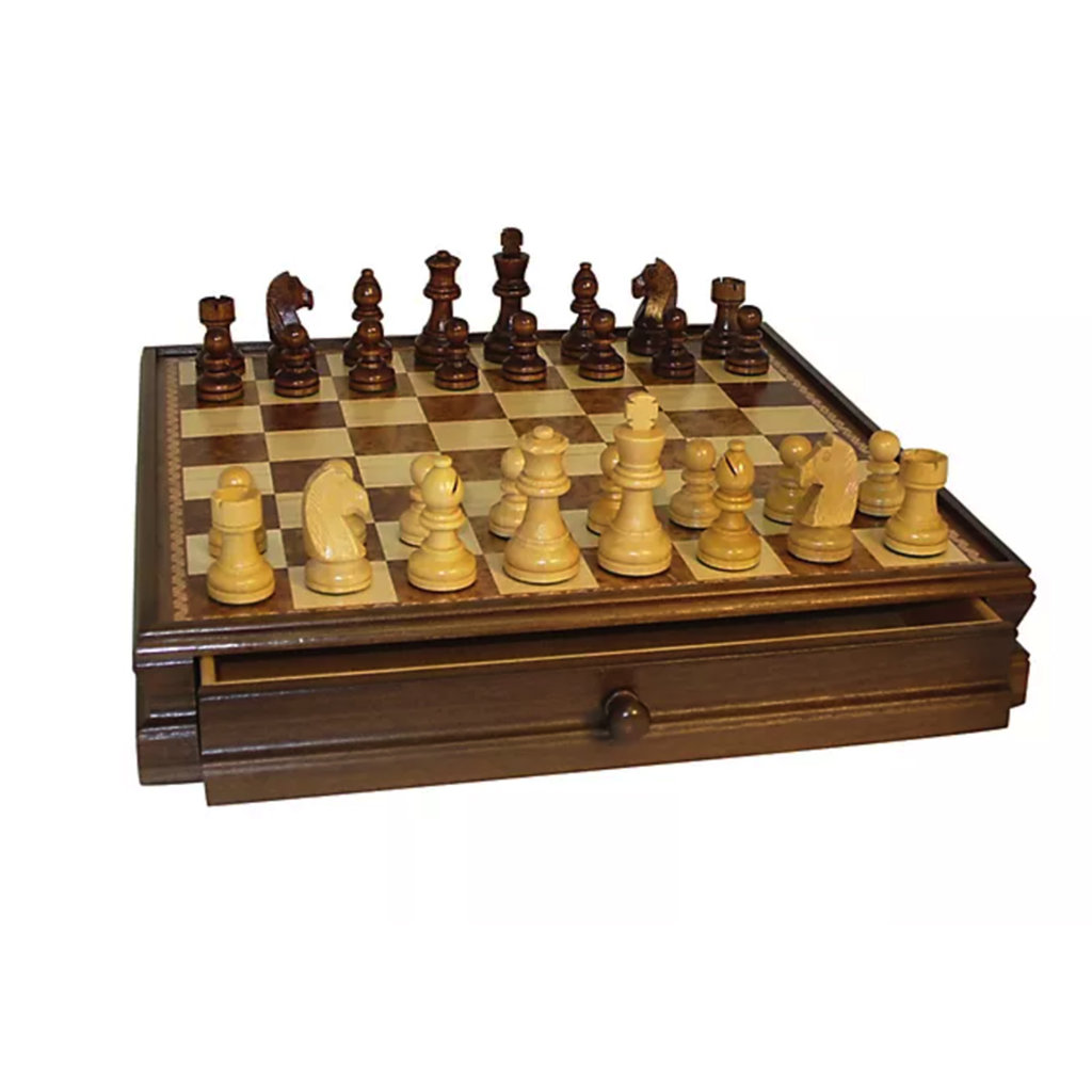 15"  Walnut Maple Wood Inlaid Chess Set