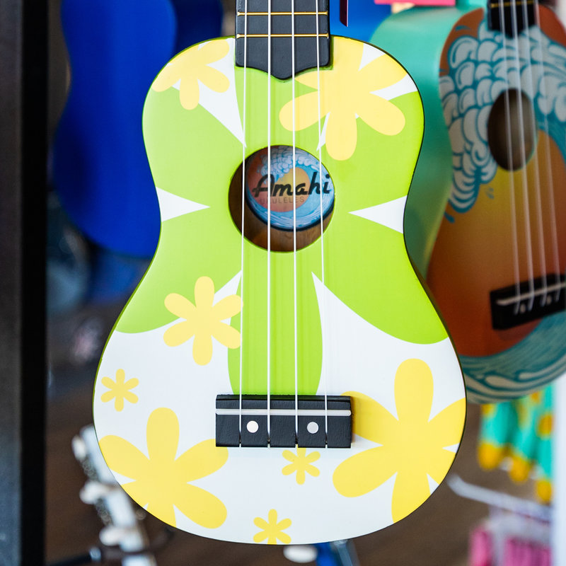 Amahi Amahi Soprano Ukulele with Green Flower Design