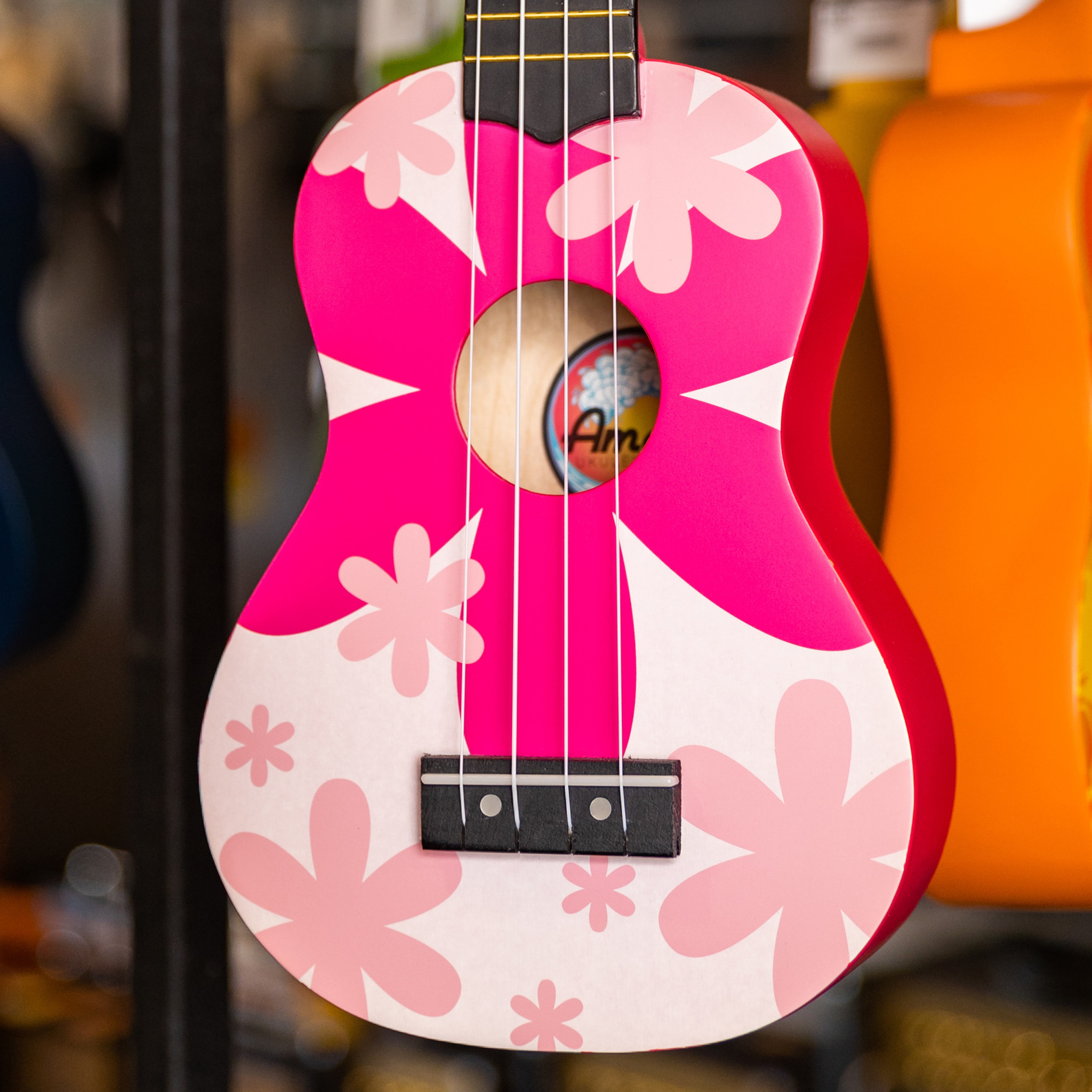 Amahi Soprano Ukulele with Pink Flower Music Freqs Store