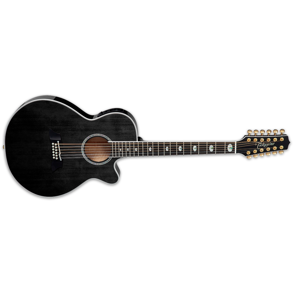 Takamine Takamine TSP158C-12 SBL Thinline Acoustic/Electric Guitar [12-String, Semi-Hard Case Included] (See-Thru Black Gloss Finish)