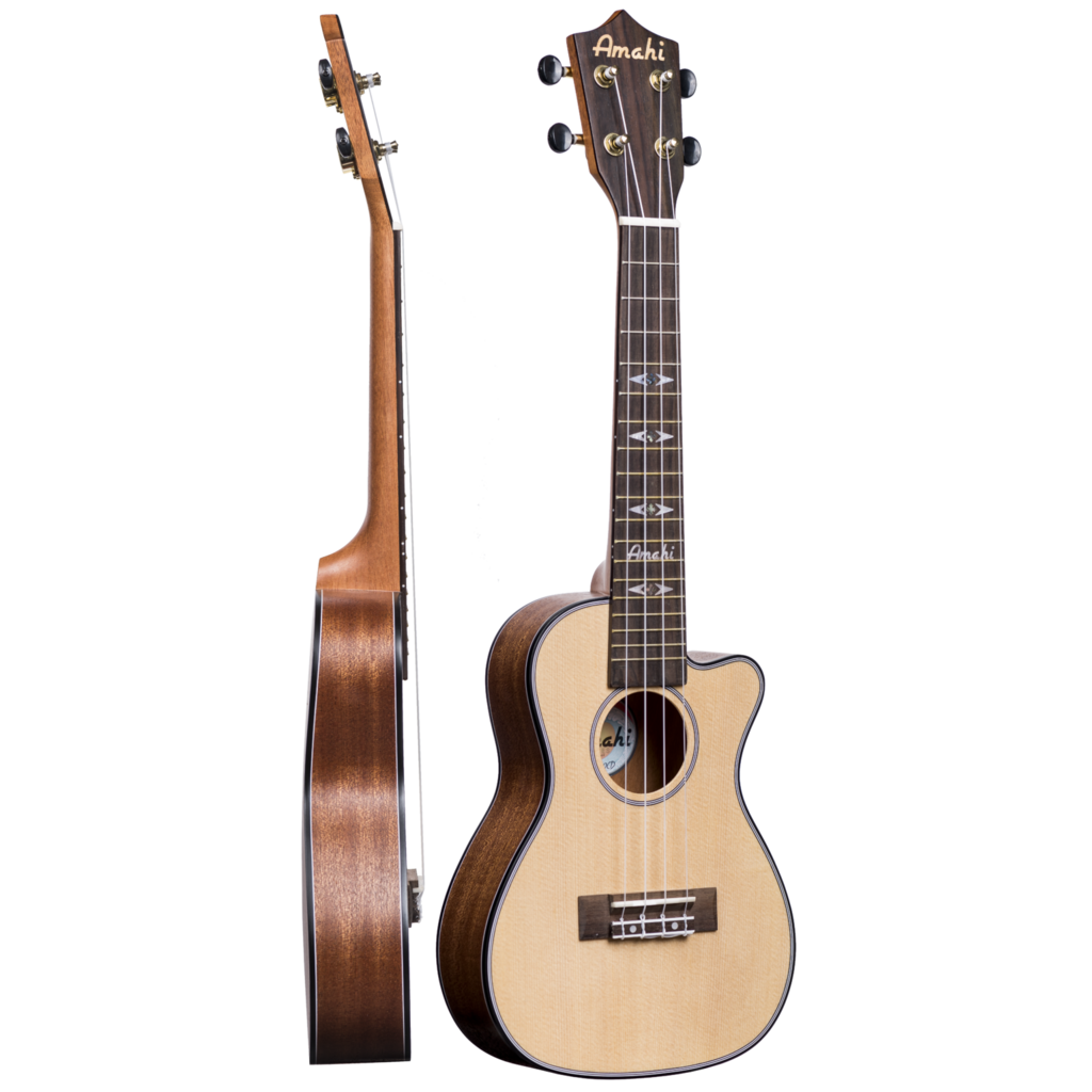 Amahi Amahi Concert Ukulele w/ Spruce Top, Mahogany Back & Sides, Thin Body, Cutaway, & EQ