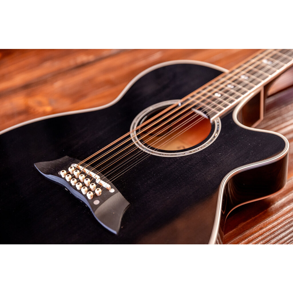 Takamine Takamine TSP158C-12 SBL Thinline Acoustic/Electric Guitar [12-String, Semi-Hard Case Included] See-Thru Black Gloss Finish