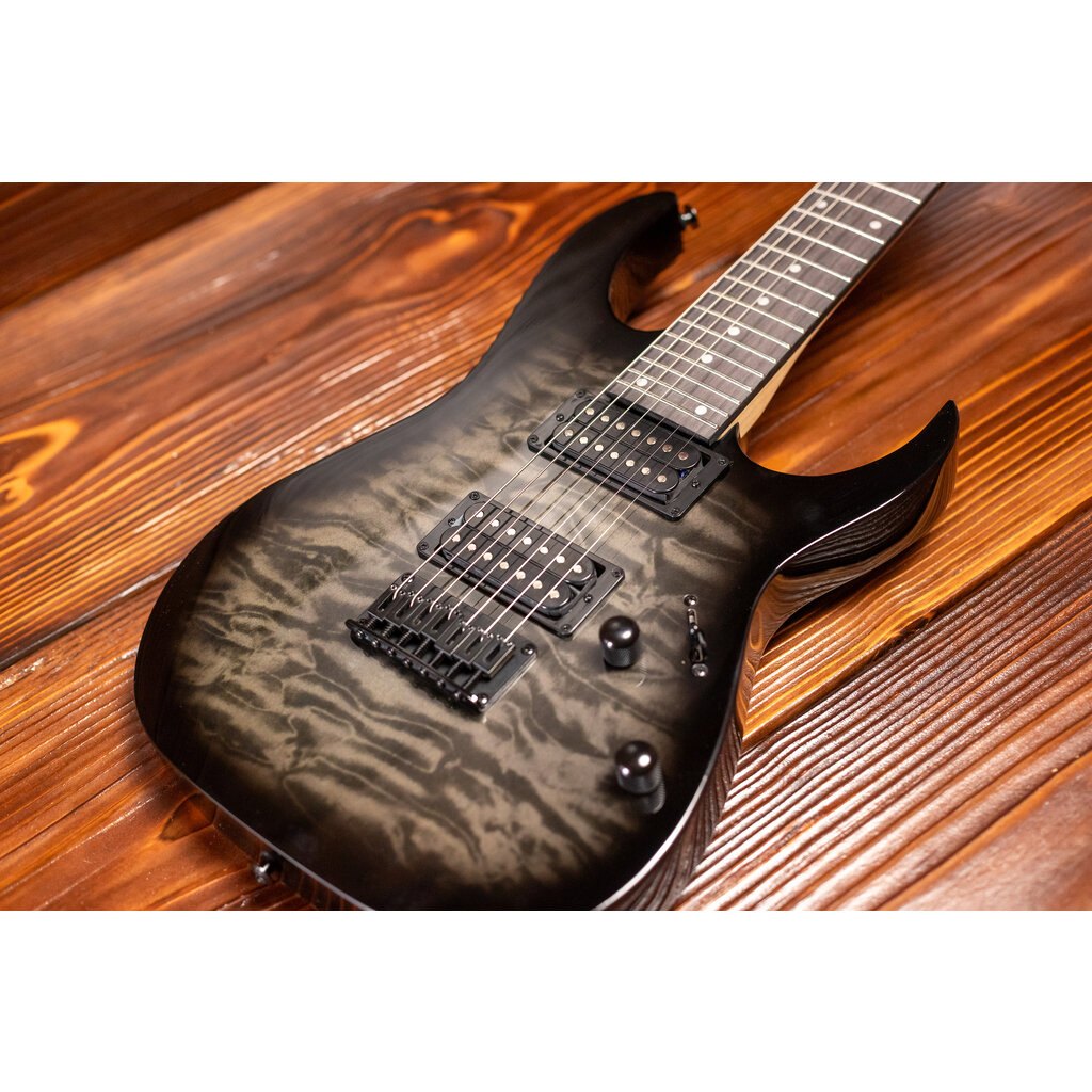 Ibanez Ibanez Gio GRG7221QA 7-String Electric Guitar, Transparent Black Sunburst